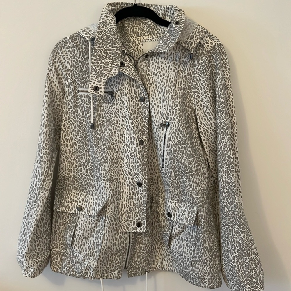 JOIE Womens White/Gray Windbreaker Jacket Leopard